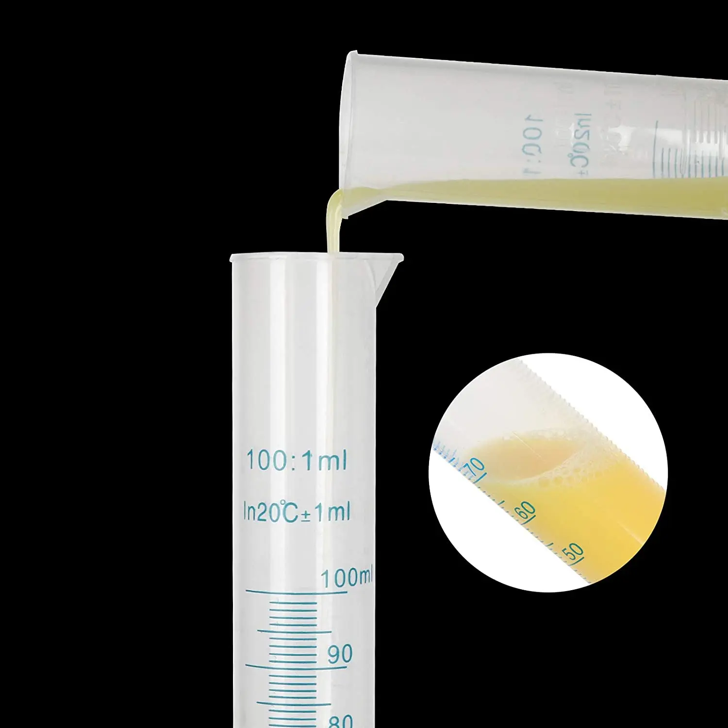 25ML/50ML/100ML 플라스틱 졸업 실린더, 2 양면 측정 라인, 투명 육각 기본 실험실 홈