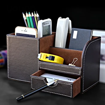 

Leather Stationery Receiving Office Desktop Pencil Cylinder Multifunctional Creative Fashion Student Lovely Business Card Stand