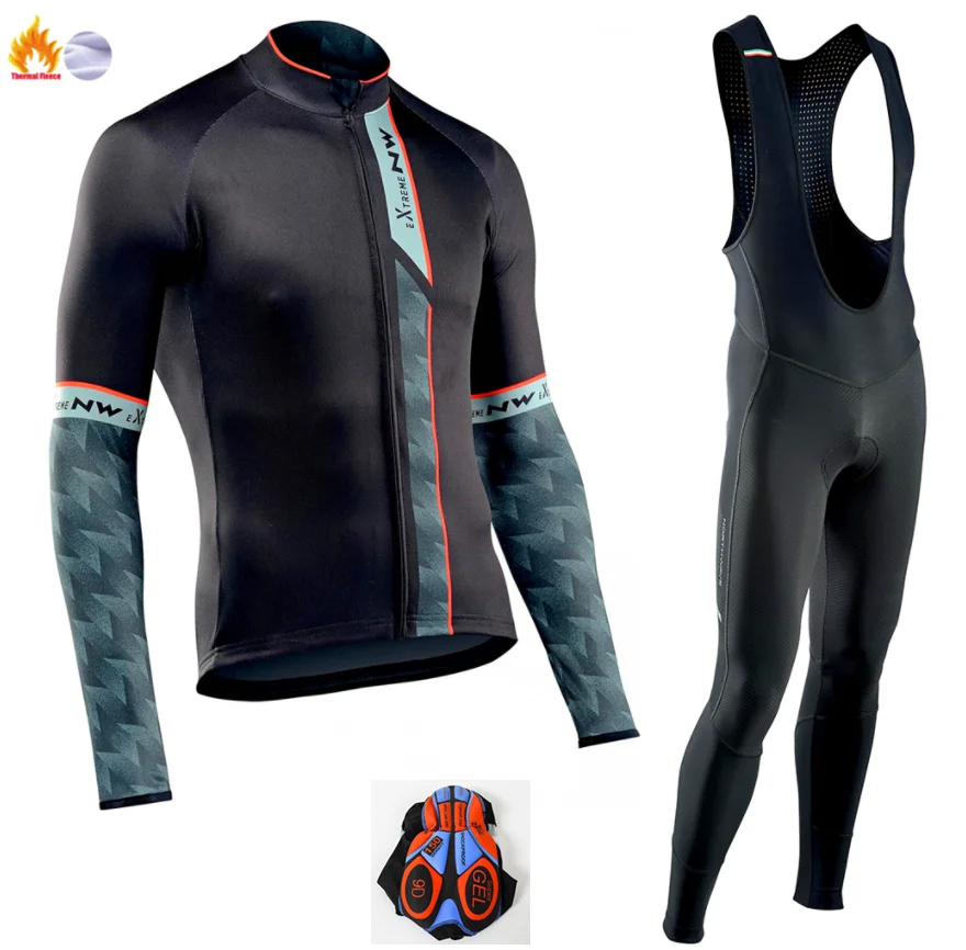 Новая команда Pro для мужчин Велоспорт Джерси зимний тепловой флис дорожный велосипед одежда комплект спортивной MTB велосипедный нагрудник/брюки костюм Rpo NW - Цвет: Winter Cycling suit