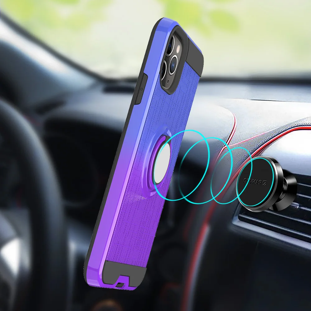 100 шт./лот градиентный ТПУ+ PC 2 в 1 чехол для телефона для iPhone 11 Pro Max XR XS Max X 7 8 6 6S Plus вращающееся магнитное кольцо 360