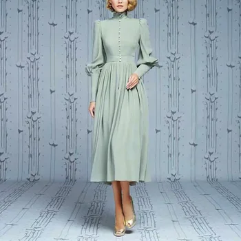 

European Grand Prix 20 Summer Foreign Trade Women's Clothing Kate Same mu er bian Neck deng long xiu Waist Big Dress