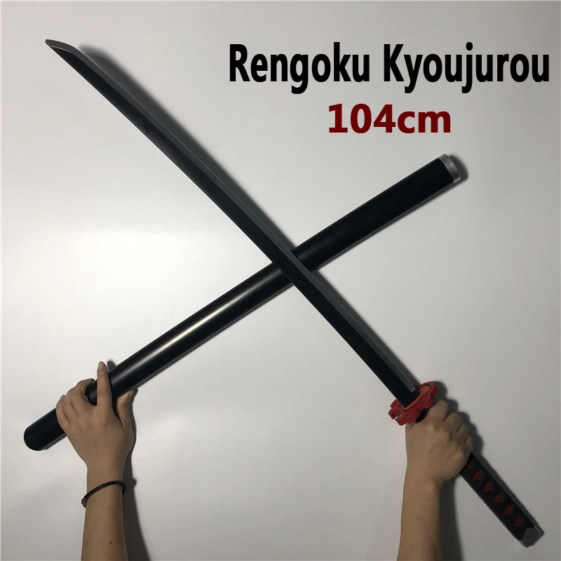 Cosplay rengoku kyoujurou fogo branco sowrd demônio slayer espada arma  kimetsu não yaiba ninja faca madeira prop modelo brinquedo 80cm 1:1