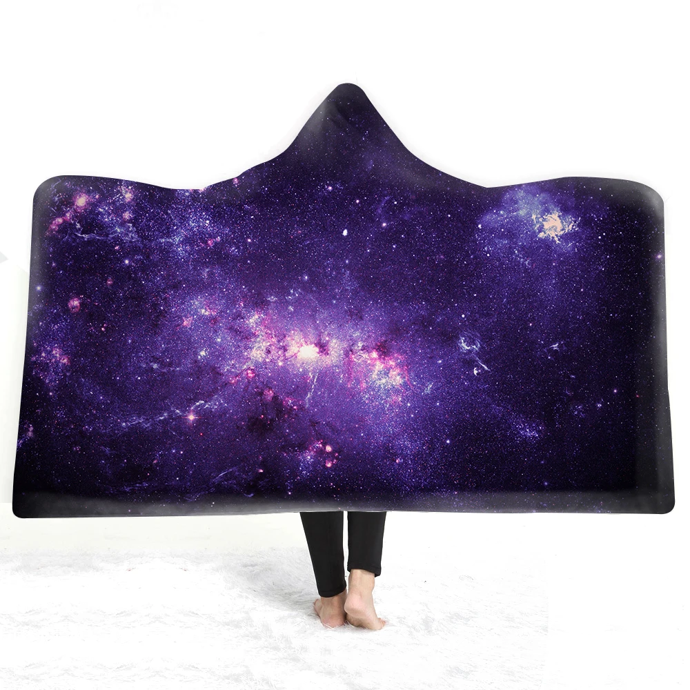 Одеяло из микрофибры, 3D принт, галактика, космос, Вселенная, флис, шерпа, одеяло для подростков, носимое, с капюшоном, пледы, теплое одеяло
