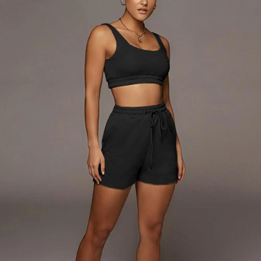 Fashion Women Sports Suit Solid Color Sleeveless Bra Crop Top Shorts Two-Piece Women's Outfit Yoga Workout Sportwear 1