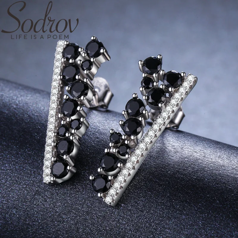 SODROV Boucle D'Oreille Femme, милые 925 пробы, серебро, черная шпинель, трендовые серьги для помолвки для женщин, хорошее ювелирное изделие I055