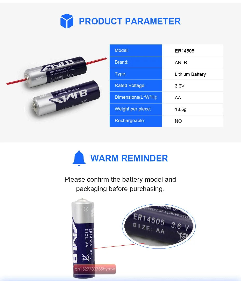50 шт./партия, ANLB ER14505 ER14505H AA 3,6 В 2400 мАч, литиевая батарея, смарт-трекер, батарея с паяльные иглы