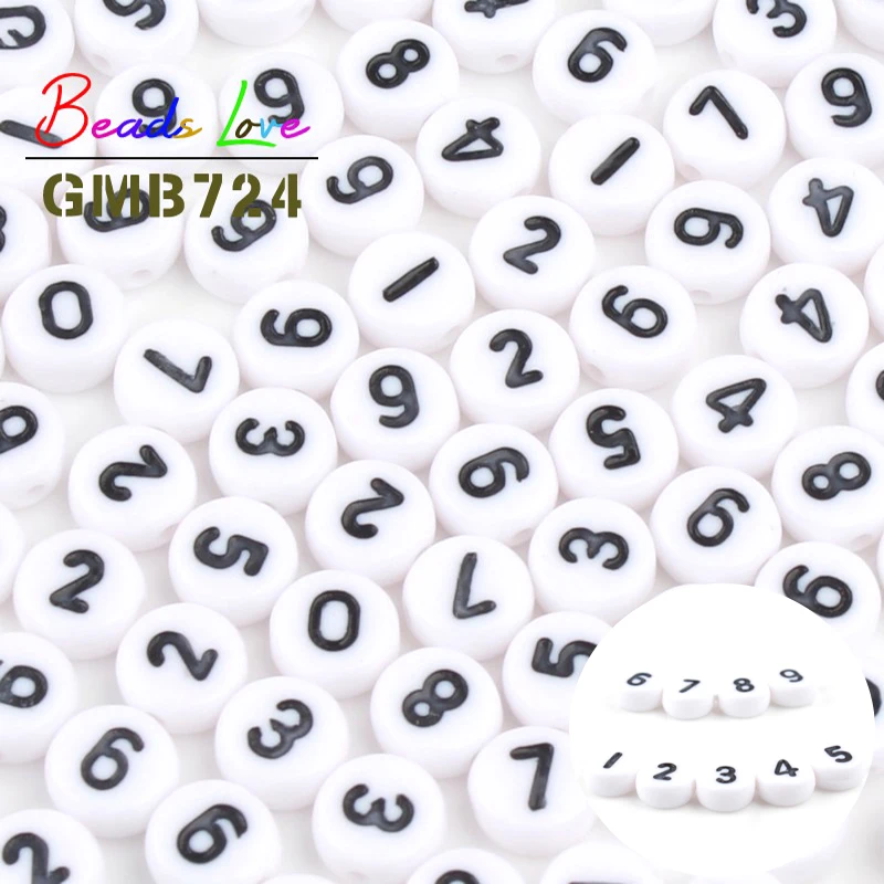 Wholesale 100pcs Mixed Digital Acrylic Beads 4x7mm White Round Flat