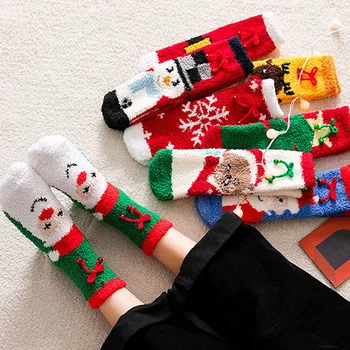 

Hot Sale Adult socks women Christmas Print Plush Thickening Middle Tude Socks Home Stockings christmas gift calcetines mujer#K40