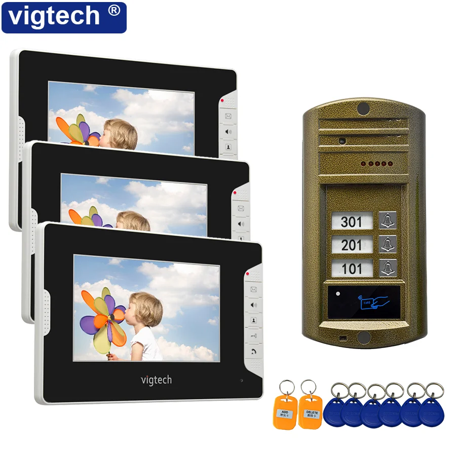 

Система домашней двери muiti, 7 дюймов, с цветным интеркомом, контроль доступа к домофону для всей семьи с 1/2 / 3 мониторами для квартир