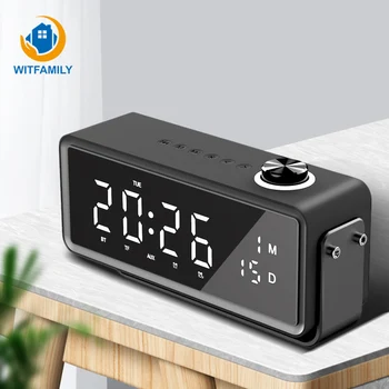 

Alarm Clock LED Time Display Electronic Desktop Digital Bluetooth Speaker Wireless Bass Portable Support TF AUX Music Player
