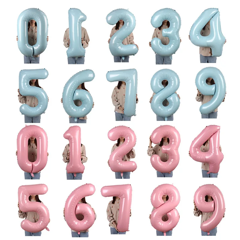Number-Balloons Wedding-Decoration Festival Macaron Foil Baby Shower Birthday-Party Pink