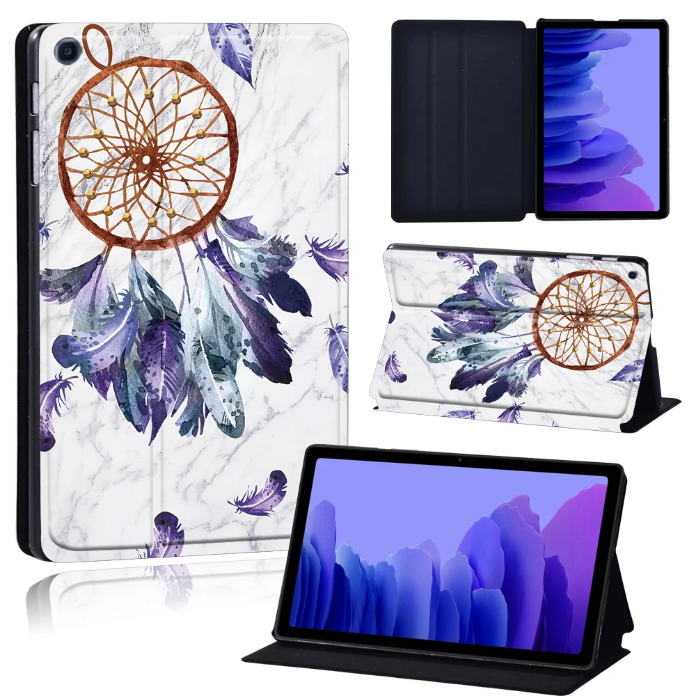 Tablets Case for Samsung Galaxy Tab A7 10.4 Inch 2020 T500/T505 Printed Feather PU Leather Tablet Stand folio Cover+ Free Stylus