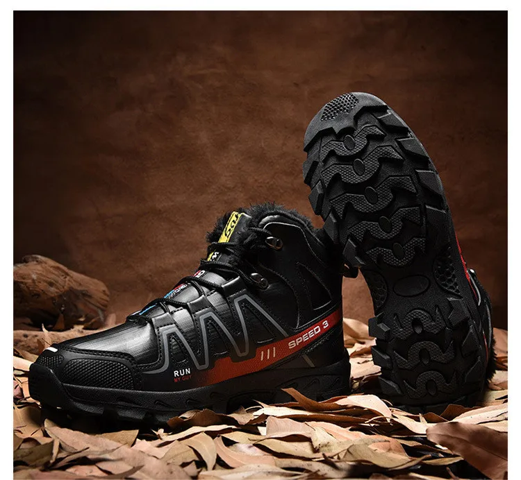 Winter Plush Waterproof Snow Boots Warm Winter Men Sneakers Fashion Outdoor Lace Up Ankle Boots High Quality Leather Men's Boots