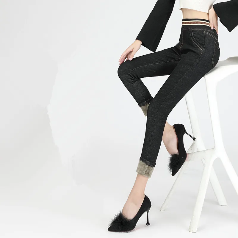 Модные черные флисовые Джинсы женские зимние теплые плотные джинсовые узкие брюки синие тонкие джинсовые брюки новые сексуальные уличные брюки P9234
