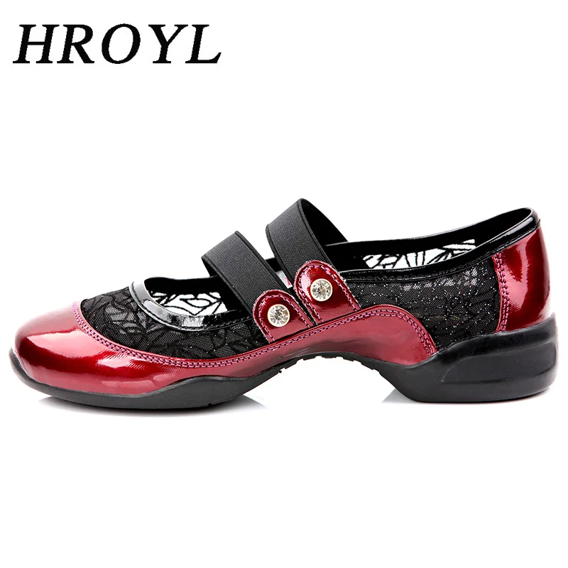 

2020 New Elegant Sports Sneakers Pu+Air-Mesh Breathable Soft Dance Sneakers Elastic Shoe-Lace Performance Dancing Shoes HROYL
