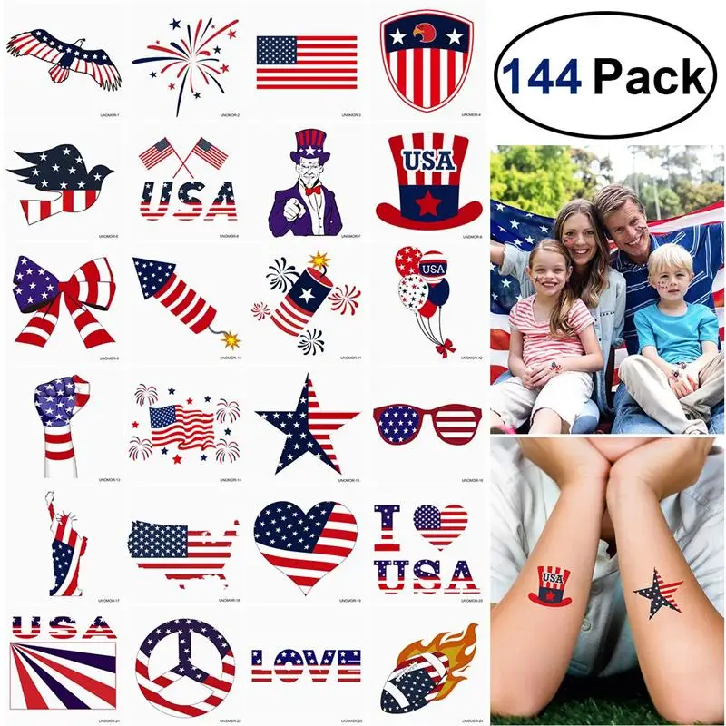 144 шт. патриотические Временные татуировки американский флаг наклейки татуировки 4 июля вечерние украшения для детей и взрослых