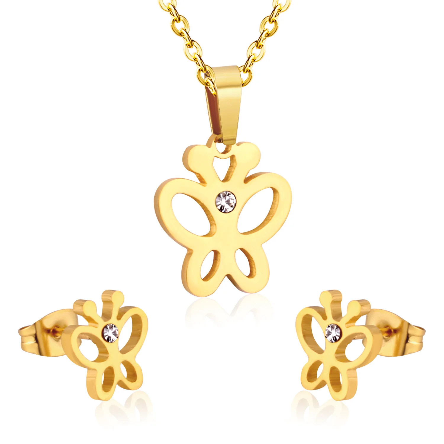 LUXUKISSKIDS Милая бабочка золотого цвета из нержавеющей стали колье серьги Дубай