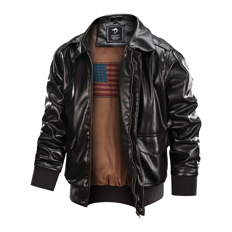 Mcikkny Winter Men Pu Leather Jackets Coats Motorcycle Air Force Leather Jackets Outwear For Male Size XS-XXL Windbreak (4)