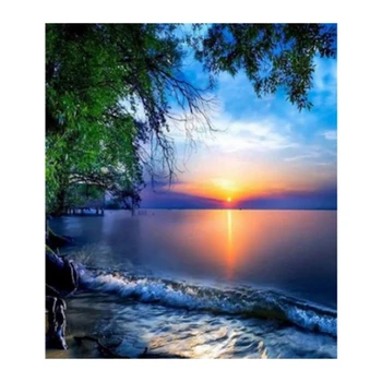 

DIY Diamond Painting Cross Stitch Sea Full Square Diamond Embroidery Sunset Full Round Diamond Landscape