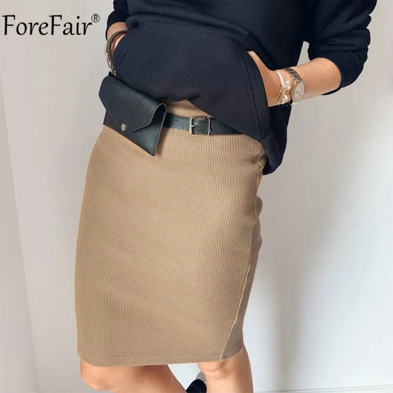 Хаки Forefair мини женская юбка карандаш Сексуальная Лето Осень Короткие повседневные облегающие офисные юбки - Цвет: Хаки