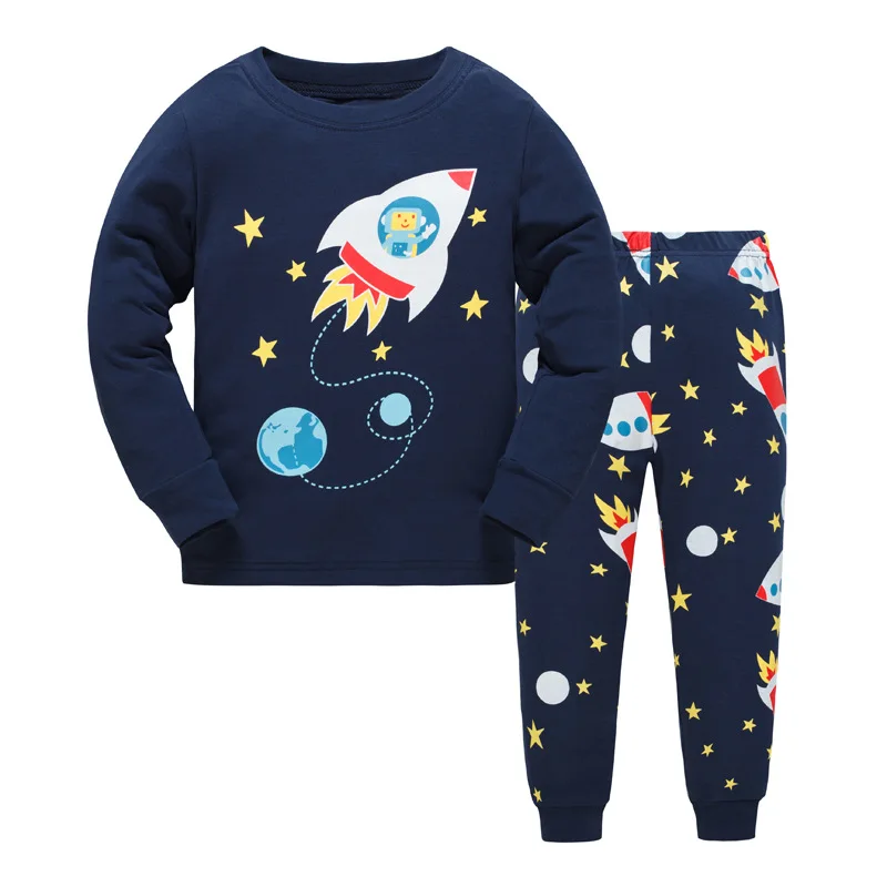 Коллекция года, Детские пижамные комплекты Одежда для маленьких мальчиков Пижама с динозавром, пожарным двигателем, для маленьких мальчиков, футболка с длинными рукавами и Рисунком Тигра+ штаны, комплект из 2 предметов - Цвет: 8
