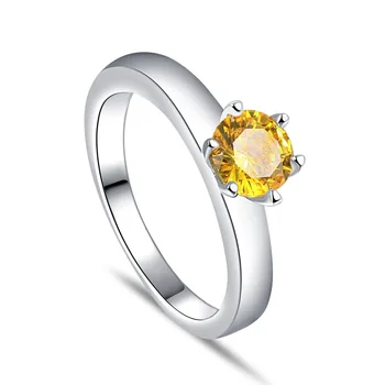 

S925 Sterling Silver Yellow Real Classic Six-claw Solitaire Ring Ladies Trendy Hipster Jewelry TL-306