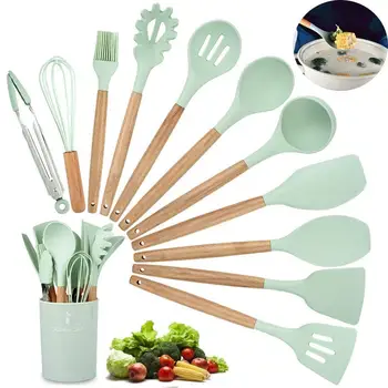 

11 Pcs Kitchen Cooking Utensil Set Silicone Cooking Baking Tools Set BPA Free Nonstick Cookware With Container