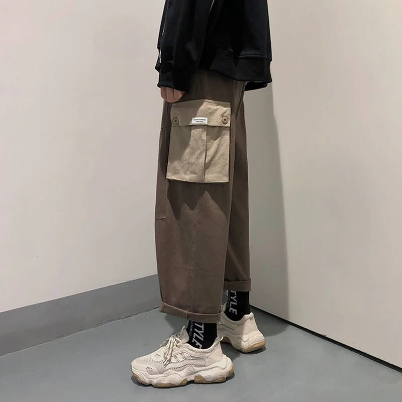 

Overalls Men Fashion Contrast Color Casual Multi-pocket Tooling Pants Man Streetwear Wild Hip-hop Loose Straight Trousers M-2XL