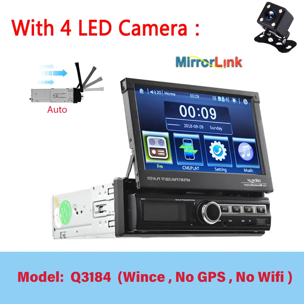 LeeKooLuu 1 Din Android 7,1 Автомагнитола с авто выдвижным экраном универсальное радио Bluetooth Wifi Mirrorlink gps Автомобильный мультимедийный - Цвет: Q3184  4LED  Camera