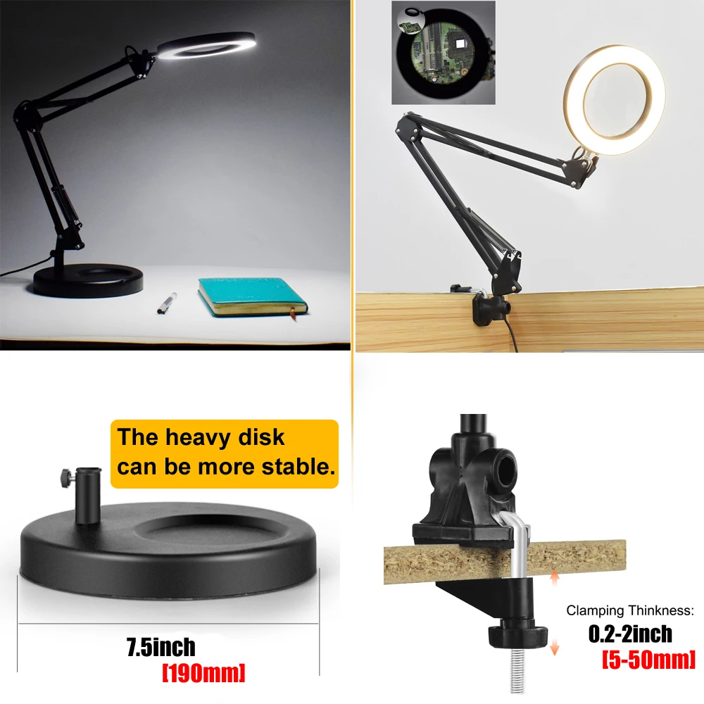 Magnifying Glass with Light and Stand LED Desk Lamp Adjustable Arm Lighted  Magnifier Light for Reading Repair Crafts Close Work - AliExpress