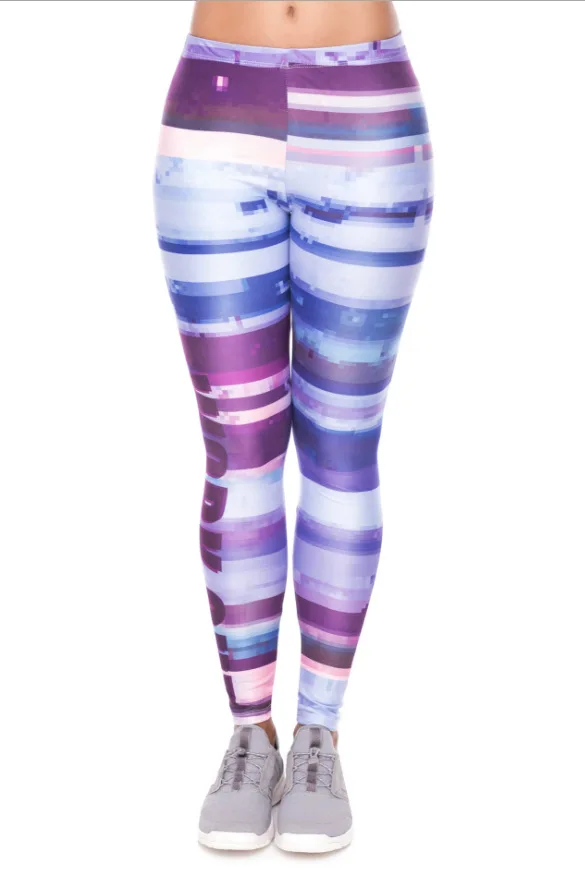 Geometric plaid European and American printed nine minute pants high-waisted sport large size leggings for women