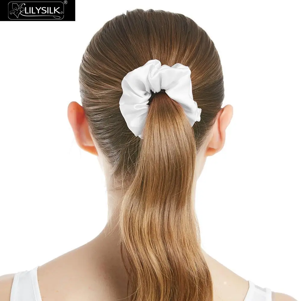 LilySilk Scrunchy Charmeuse Hair Bands Women 100 Pure Silk Head Rope Rubber Girl Accessories Soft Care Luxurious Free Shipping - Цвет: White