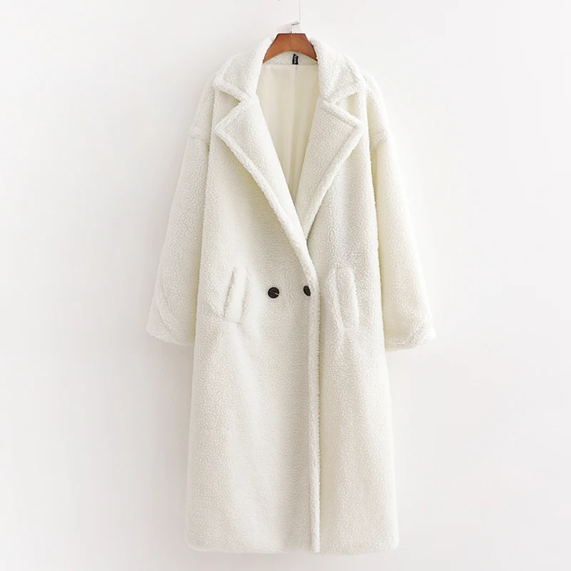 Fandy lokar зимние толстые длинные шерстяные пальто для женщин модные однотонные флисовые куртки женские элегантные двубортные пальто для женщин - Цвет: XDWL2884