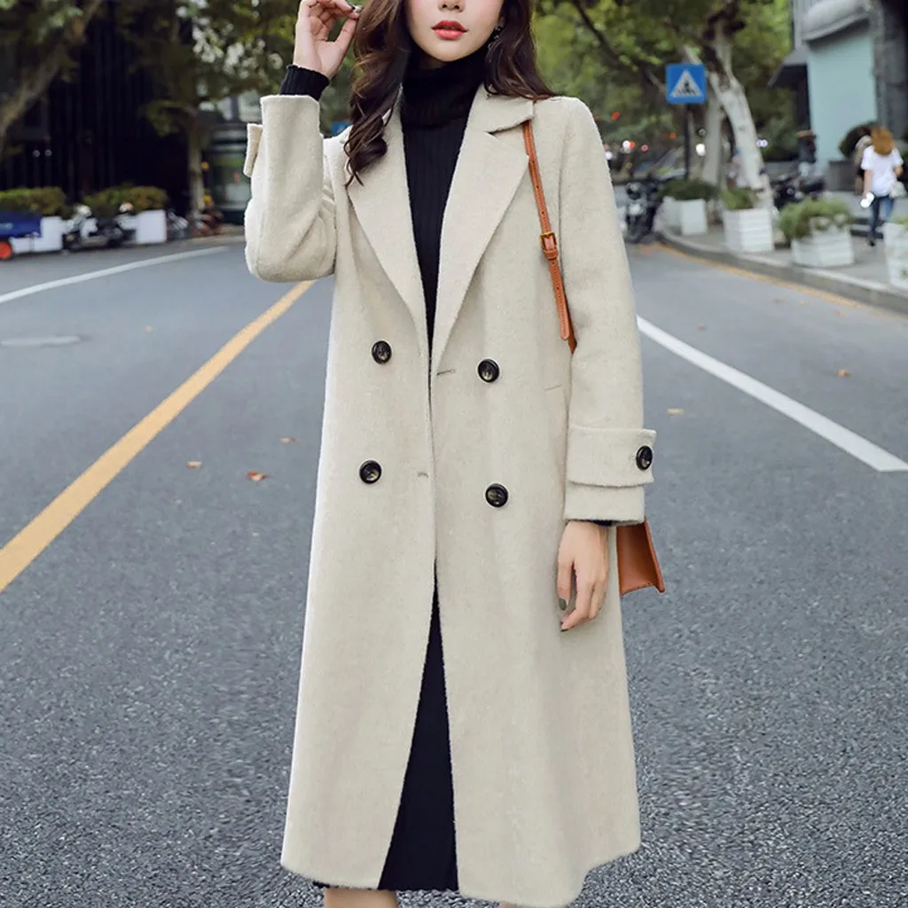 Зимняя одежда длинное шерстяное пальто женское пальто корейское осеннее шерстяное пальто модное двубортное элегантное пальто# J30