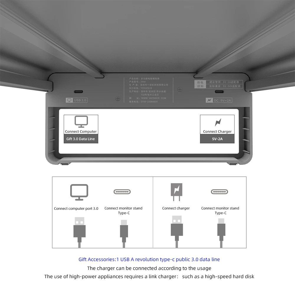  USB 3.0 Aluminum Monitor Stand Metal Riser Support Transfer Data and ChargingKeyboard and Mouse Sto