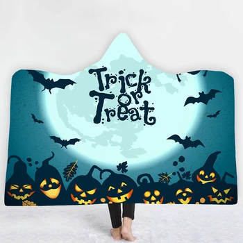 

3D Printed pumpkin Hooded Blanket for Adult Gothic Halloween Sherpa Fleece Wearable Throw Blanket Microfiber Bedding