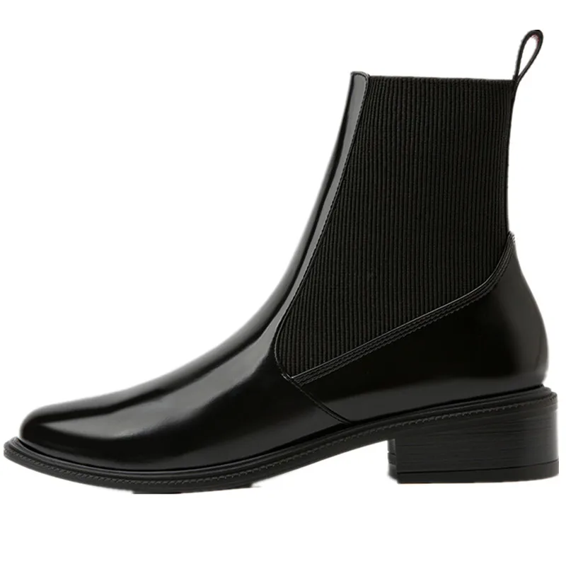 Cena RASMEUP skórzane damskie buty Chelsea 2019 moda marka jesień zima Martin botki na co dzień panie krótkie buty czerwony