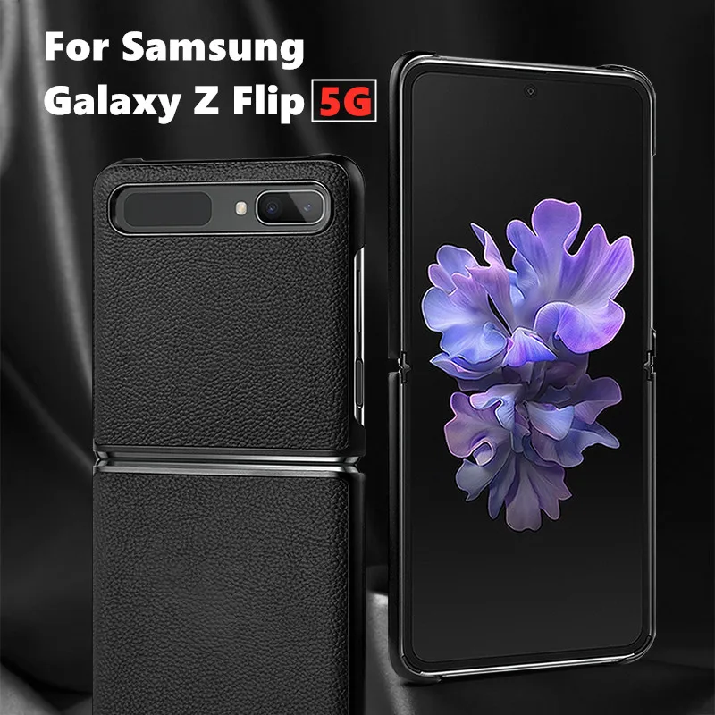 

Складной чехол из воловьей кожи для Samsung Galaxy Z Flip 5G, чехол SM-F7000, SM-F7070, zflip мобильный телефон, черный защитный чехол
