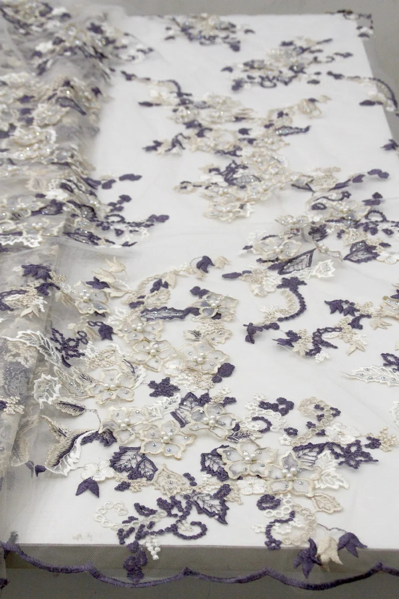 

Latest African Lace Fabric 2019 High Quality 3d Lace 5 yards French Embroidery Net Lace Fabric for Women Dress with Beads&stones