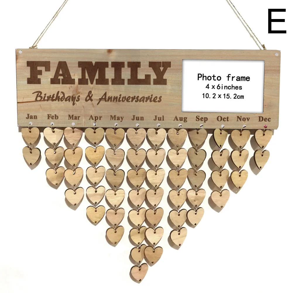e Hot Wood Birthday Reminder Board Birch Plaque DIY Calendar Special Dates Planner Board Decor PLD - Цвет: e