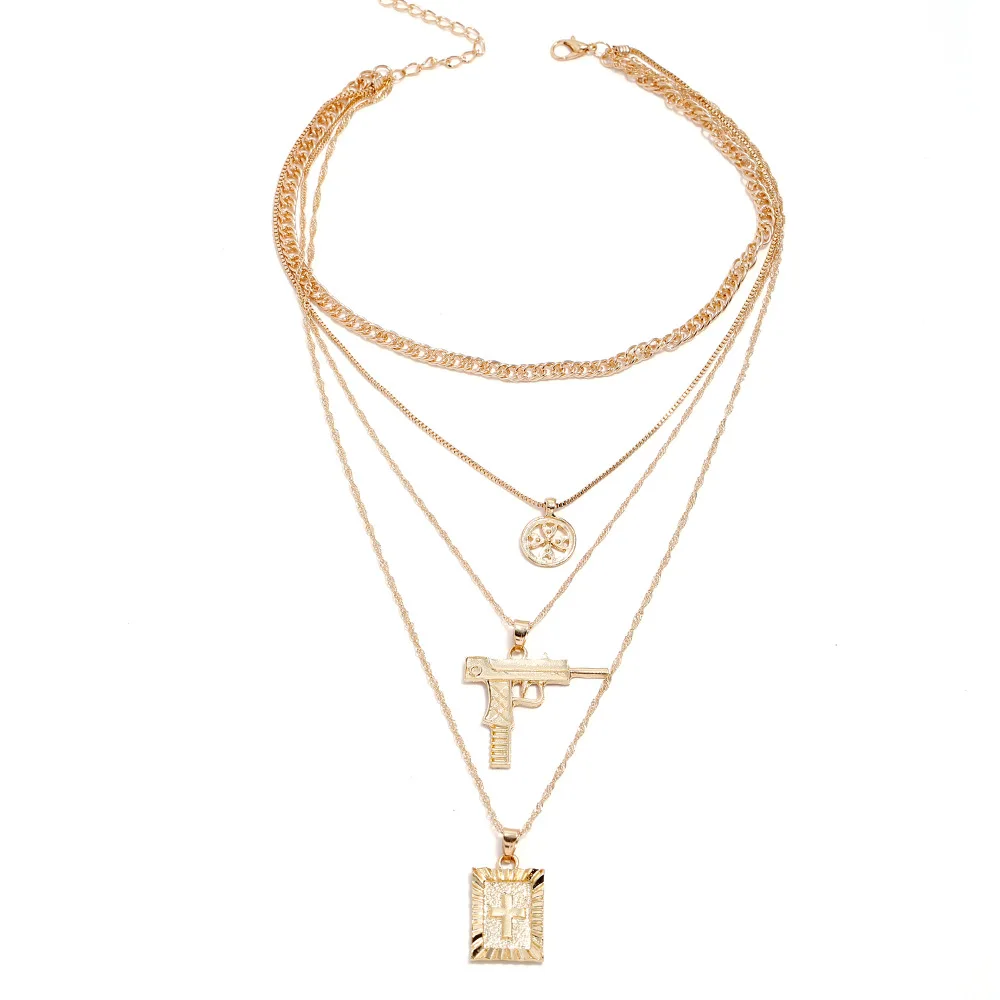 

Europe And America Big Brand Multistory Necklace Simple Street Snap Cross Pendant Choker Korean-style Sweater Chain Women's