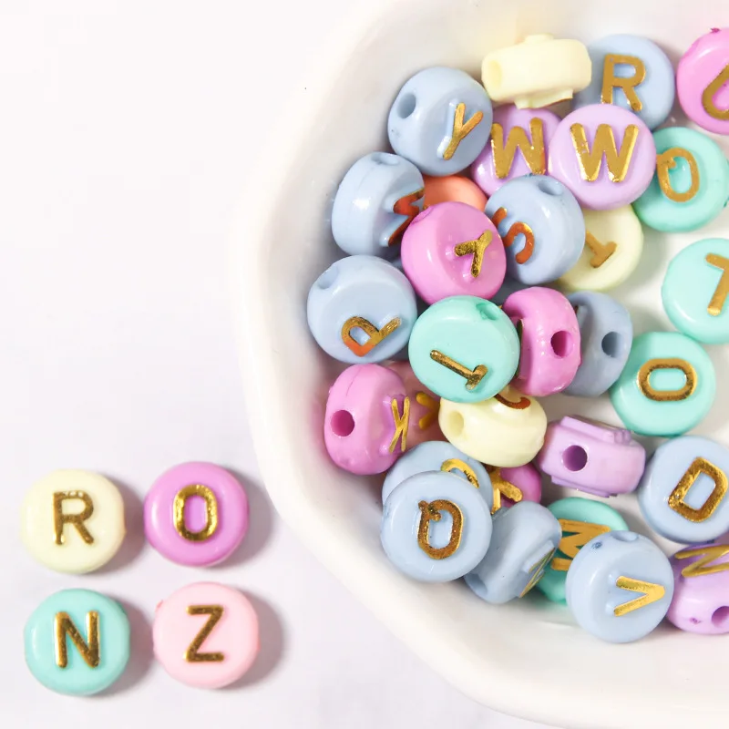 50/100Pcs Colorful Acrylic 10mm Round Flat Gold/Sliver Letter Beads DIY Homemade Necklace Bracelet Jewelry Accessories | Украшения и
