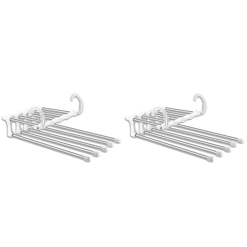 

2 Pack Foldable Adjustable Pants Hangers,Hanger Space Saver for Pants Trousers Scarf Tie Belt,Multi-Layer Stainless Steel Pants