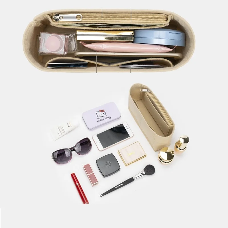 For Kelly25/28/32 Handbag Makeup Bag Organize Zipper Bag Insert Base Shaper Felt Toiletry Storage Bags Travel Cosmetic Girl