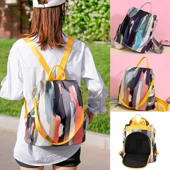 

Mujer 2020 New Fashion Colorful Ink Nylon Student School Bags Travel Anti-theft Backpack Outdoor Shoulder Bag Mochila Feminina