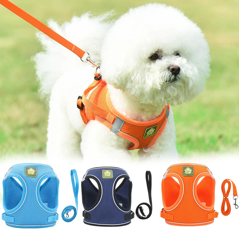 

Pet Polyester Harness Set Adjustable Reflective Breathable Mesh Soft Vest Cat Dog Escape Proof Collar Outdoor Carry Leash
