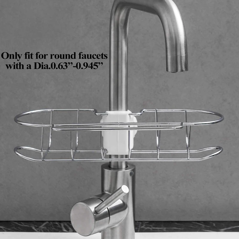 

Kitchen Sink Caddy Sponge Holder, Bathroom Metal Organizer Liquid Drainer Faucet Rack Shower Tray-Fix Around Faucet, Silver