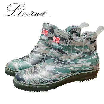 

39-44 plus size fishing boots for male hot sale PVC outdoor fashion waterproof short boots Camouflage Men pure color rain boots