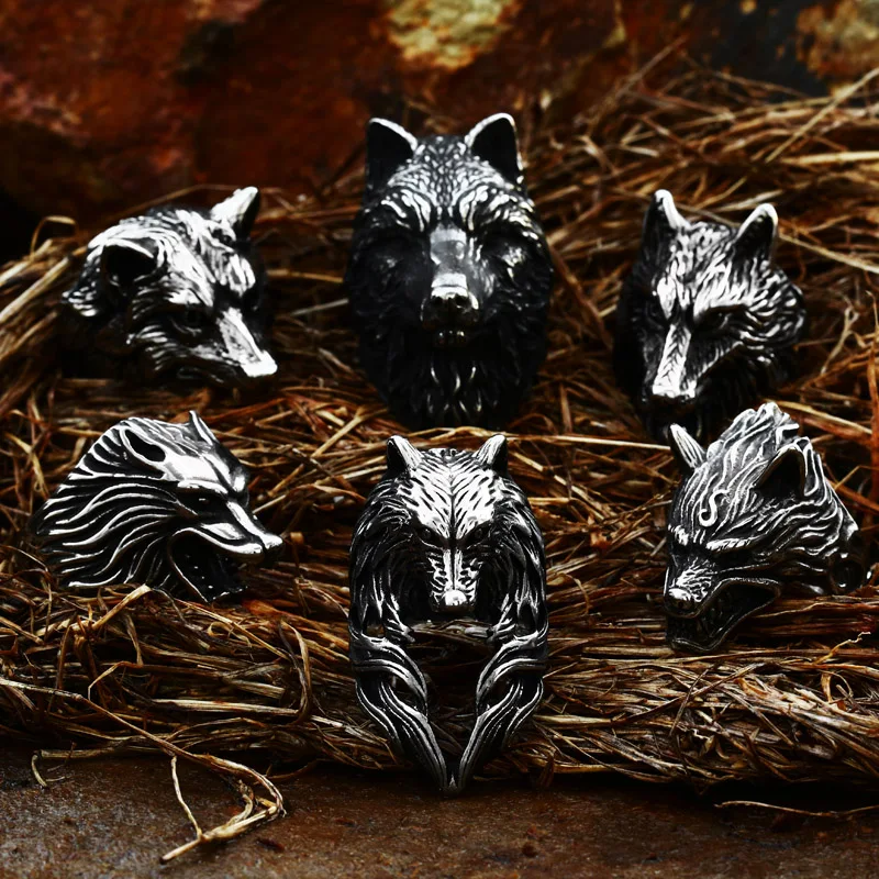 Steel Soldier Stainless Steel Punk style Animal Ice Wolf Ring Dark Vintage series Fashion unique stainless steel ring animal ring finger ring