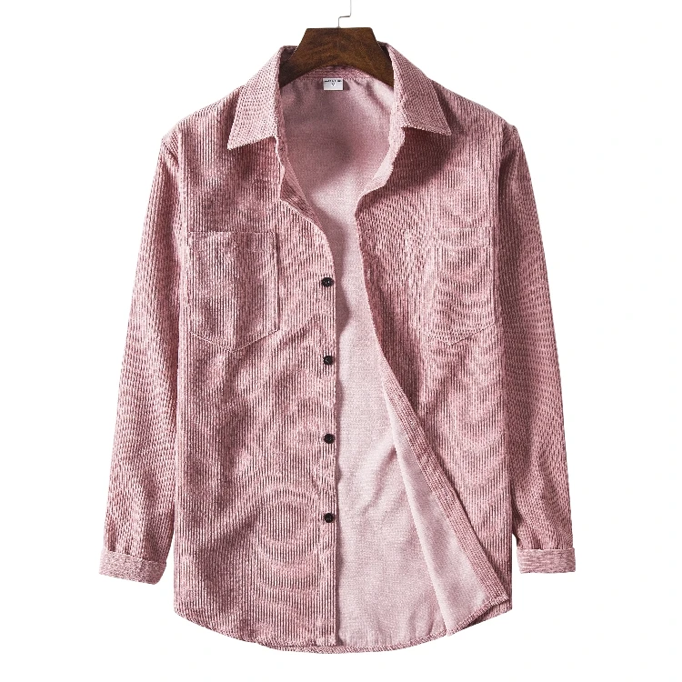 

2021 Spring Men Corduroy Shirt Cotton Long Sleeves Bottoming Shirt Slim Wine Red High Quality